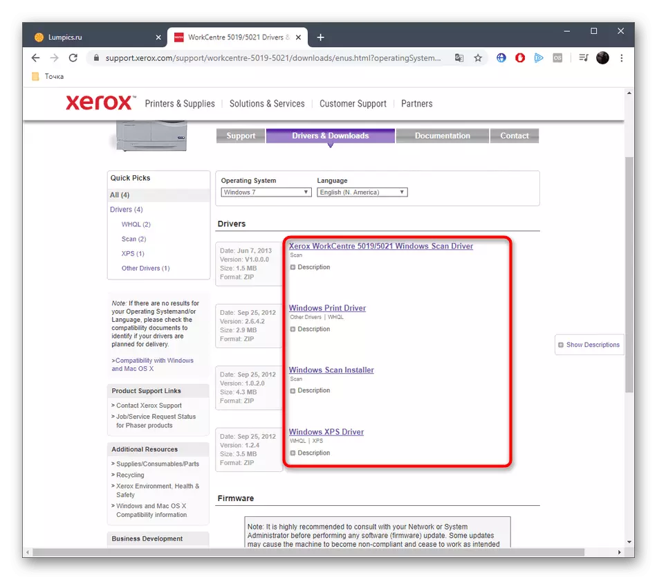 Seleccione el controlador para Xerox WorkCentre 5021 en el sitio web oficial