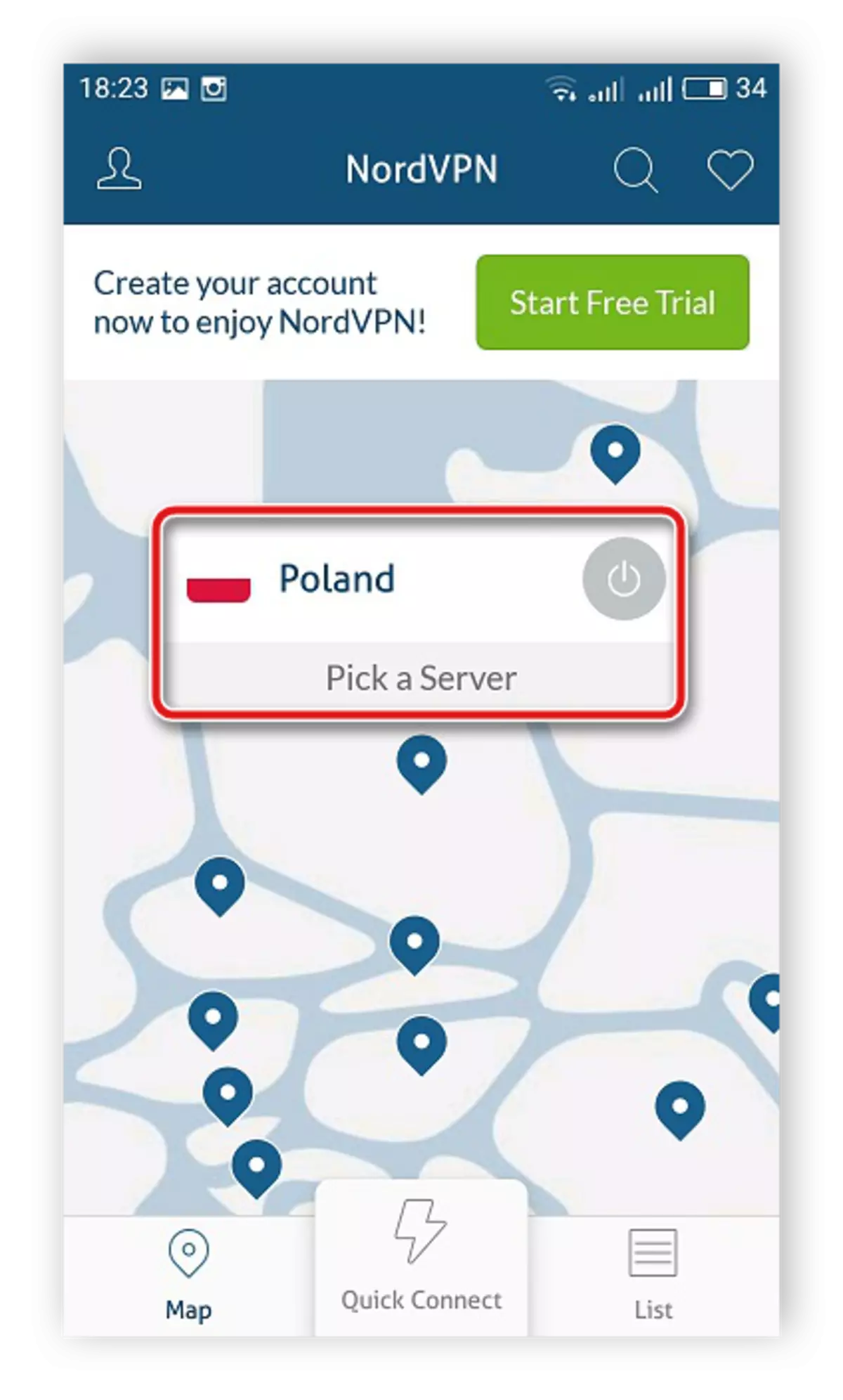 Choice of the country for connecting to NORDVPN