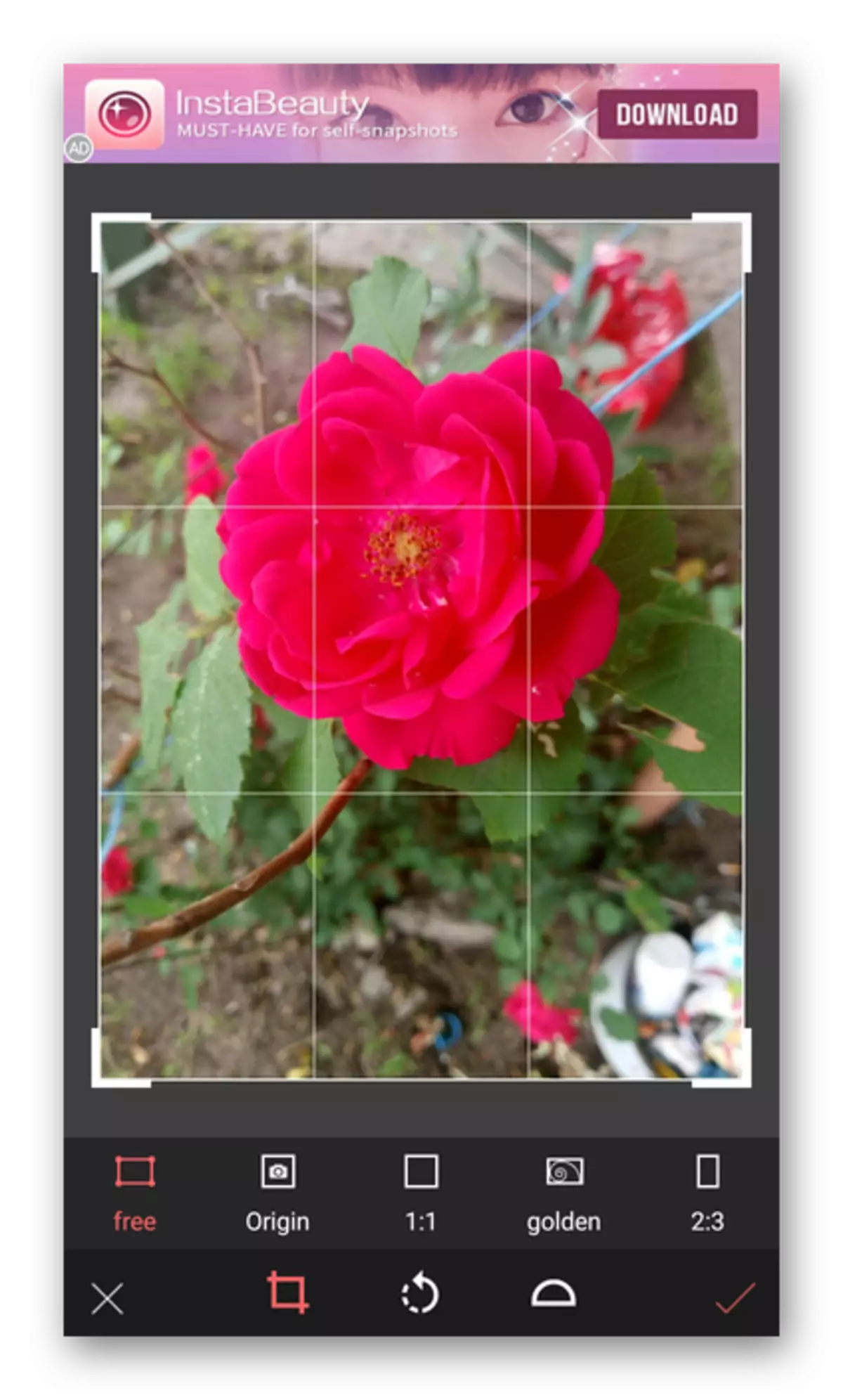 Image cropping in the Selfie application