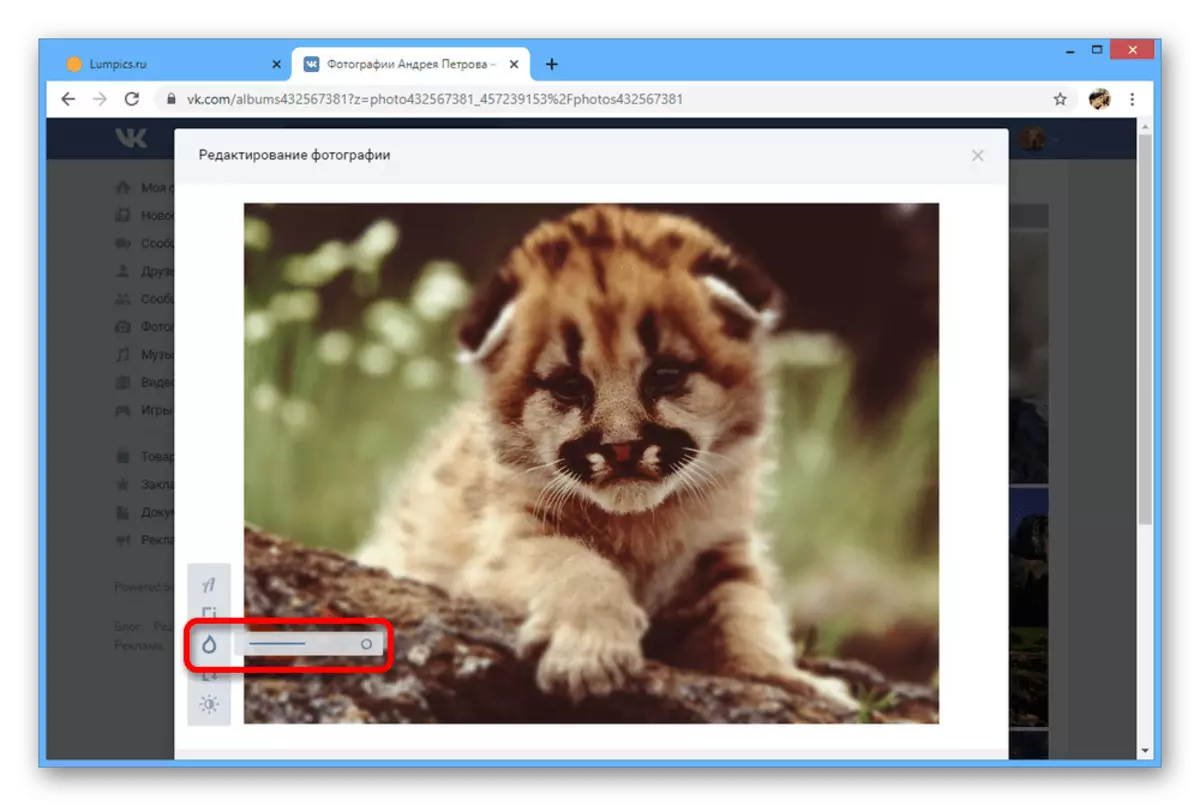 Latar mburi blur ing foto ing situs web VKontakte
