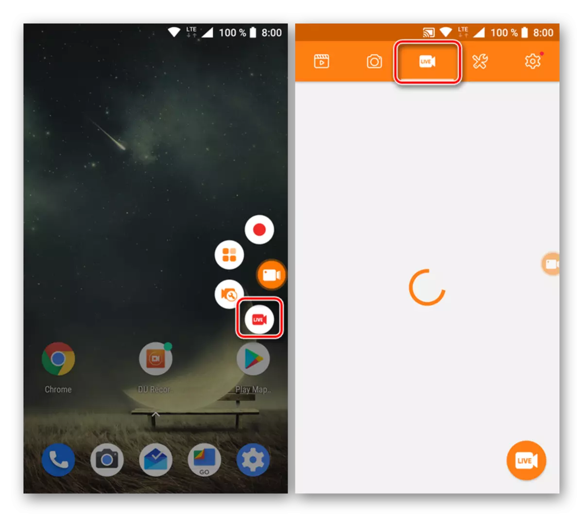 Creación y visualización de transmisiones de juegos en la aplicación DU Recorder para Android