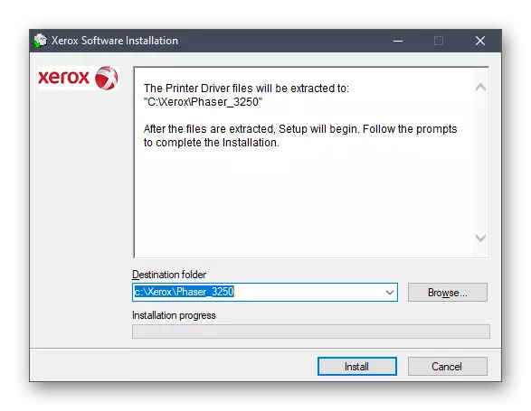 Xerox Phaser 3250 ڈرائیور فائلوں کو غیر فعال کرنے کے لئے جگہ کا انتخاب کریں