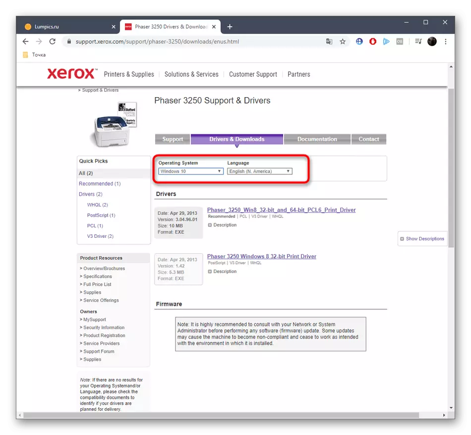 Výber operačného systému na stiahnutie ovládačov tlačiarne Xerox Phaser 3250