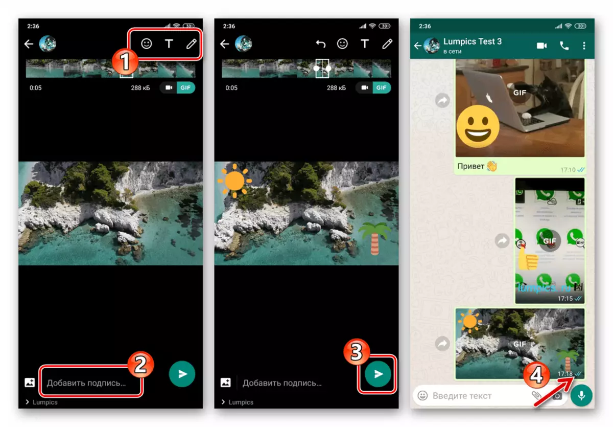 WhatsApp por Android-redaktado ricevita de video-gifs kaj sendante ĝin por babili