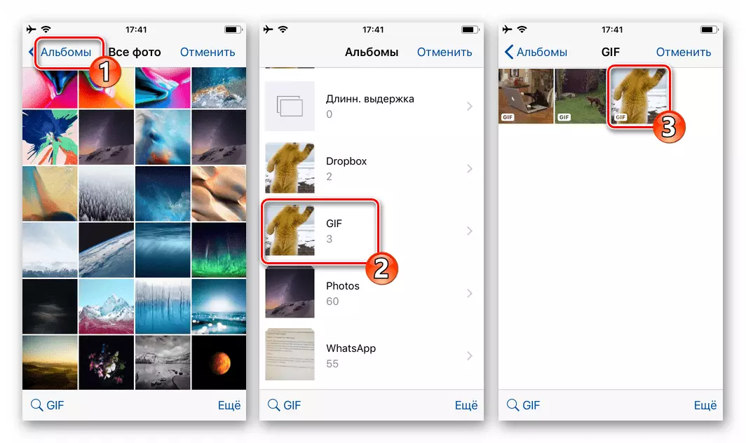 WhatsApp por iOS Selektado de GIF por sendi al konversacio en iPhone