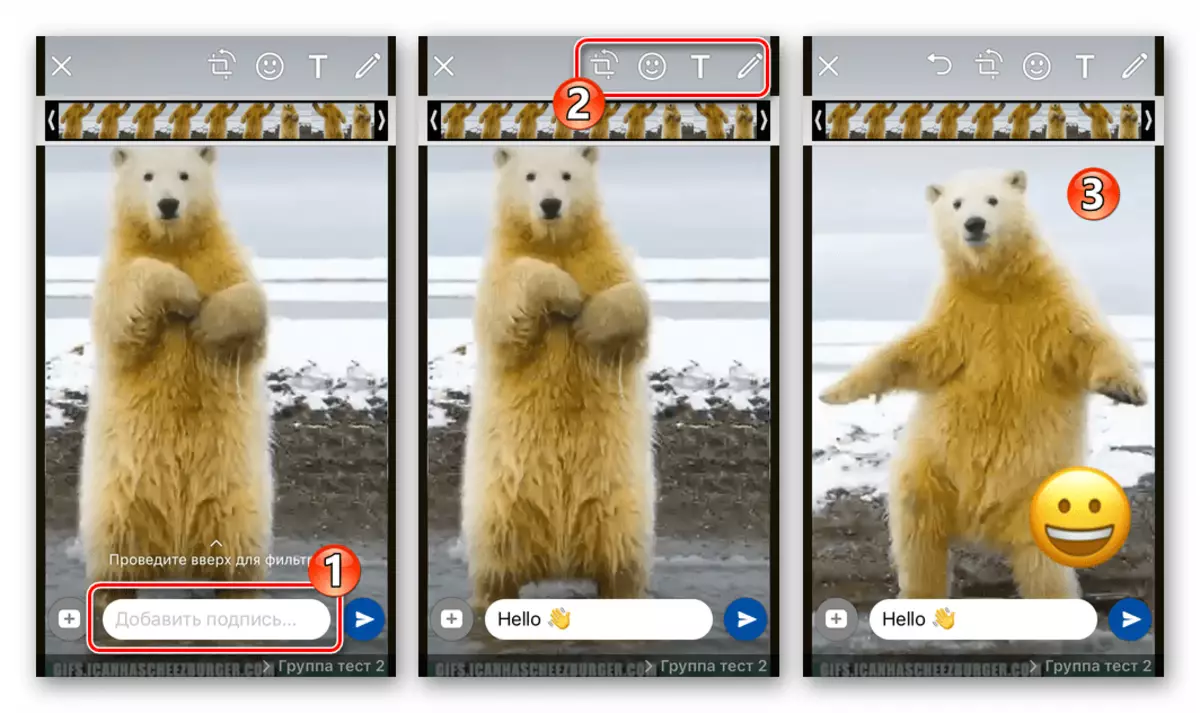 WhatsApp برای iOS ارسال GIF ها از حافظه آی فون - اضافه کردن توضیحات و اثرات