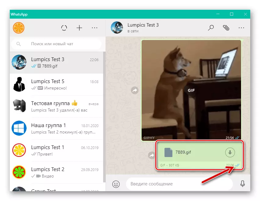 WhatsApp für Windows-Versand-GIF-Datei von einem Computer durch den Messenger ist abgeschlossen