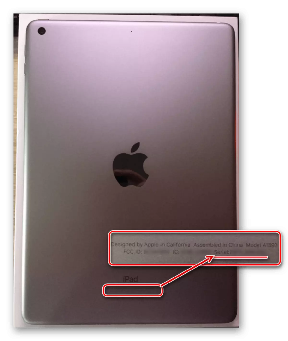 View iPad serial number on the back of the case
