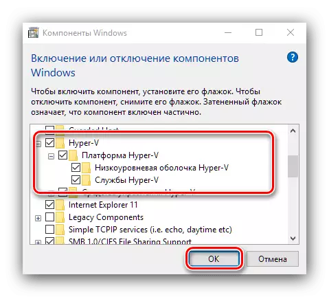 Označte položky, které umožňují virtuální počítač Hyper-V v systému Windows 10