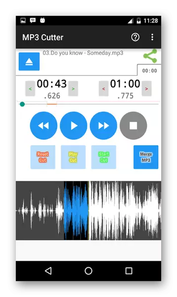 Meniul programului de tăiere MP3 pe Android