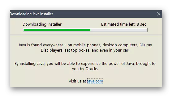 Mchakato wa kupakua wa vipengele vya Java katika Windows 10 kutoka kwenye tovuti rasmi