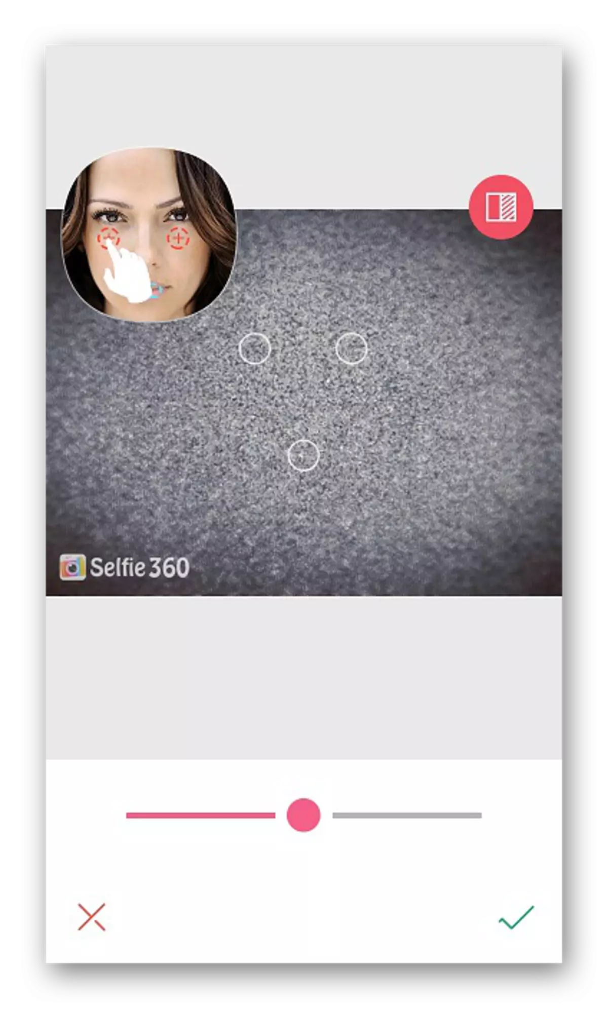 Funcția de ajustare a formei de față în Selfie360