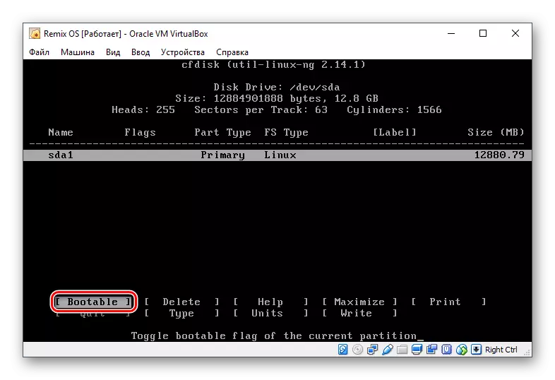 Bootable sadaļas mērķis CFDISK REMIX OS VirtualBox