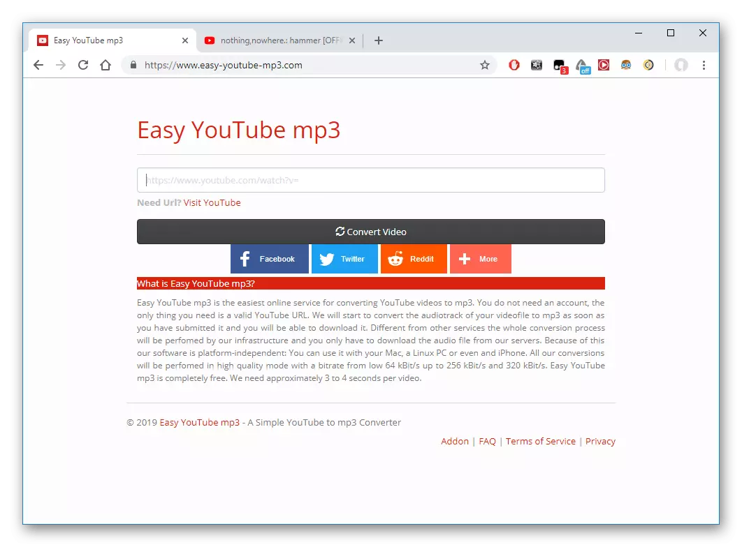 Галоўная старонка сайта Easy YouTube mp3