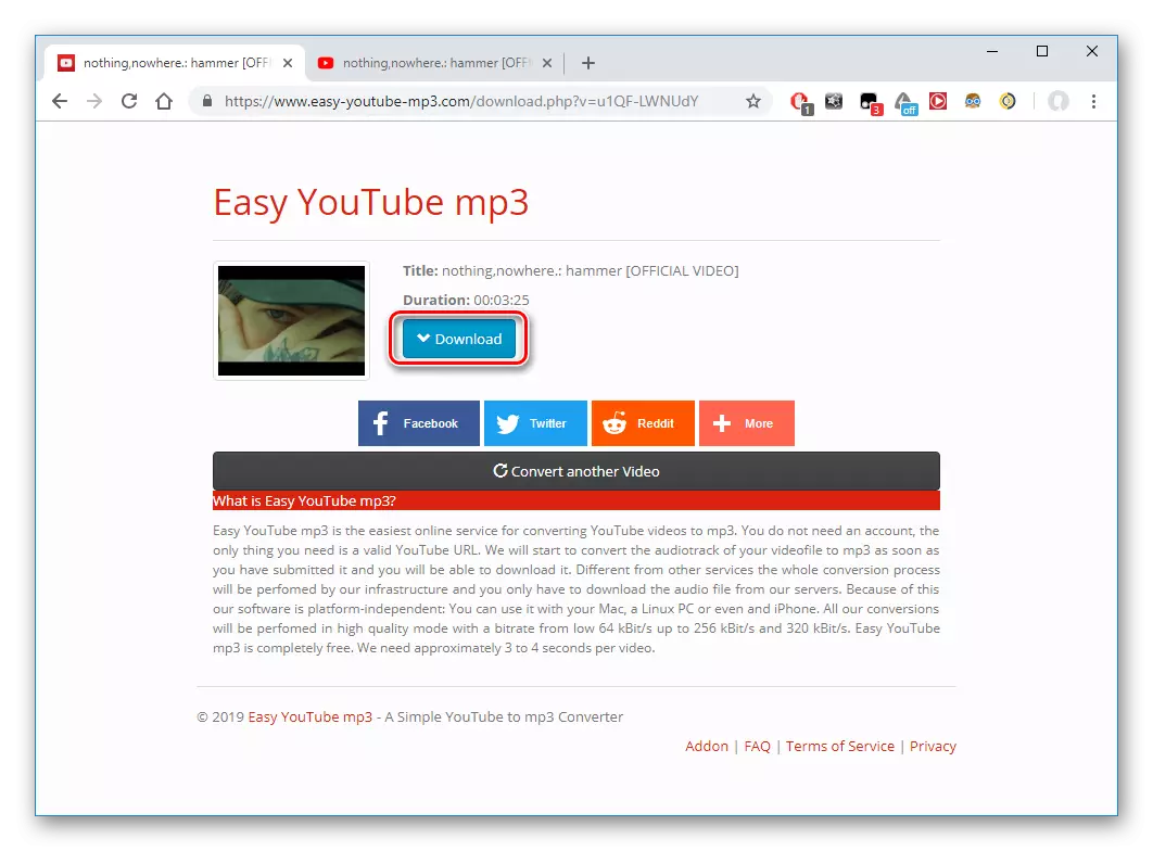 Sťahovanie hotového súboru na Easy YouTube MP3