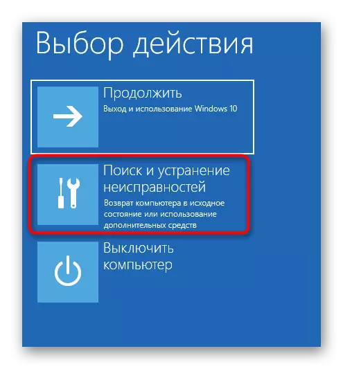 Peralihan ke menu penyelesaian masalah apabila reboot komputer dengan Windows 10