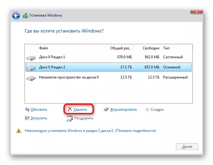 Vyjmutí oddílu pevného disku během instalace systému Windows 10