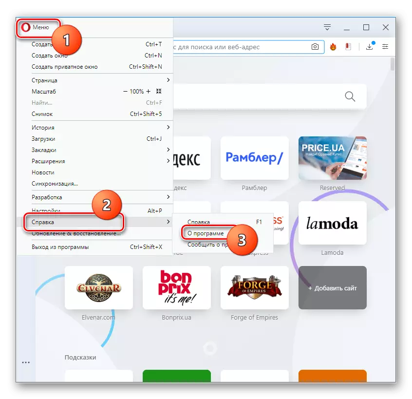 Accesați fereastra Program prin meniul principal al browserului Opera