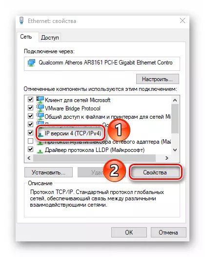 Valg af en kablet protokol og knapopsætningsknap til tilslutning af internettet i Windows 10