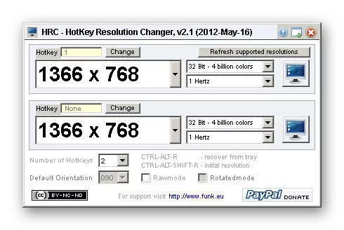 Interface de software de mudança de resolução de hotskey