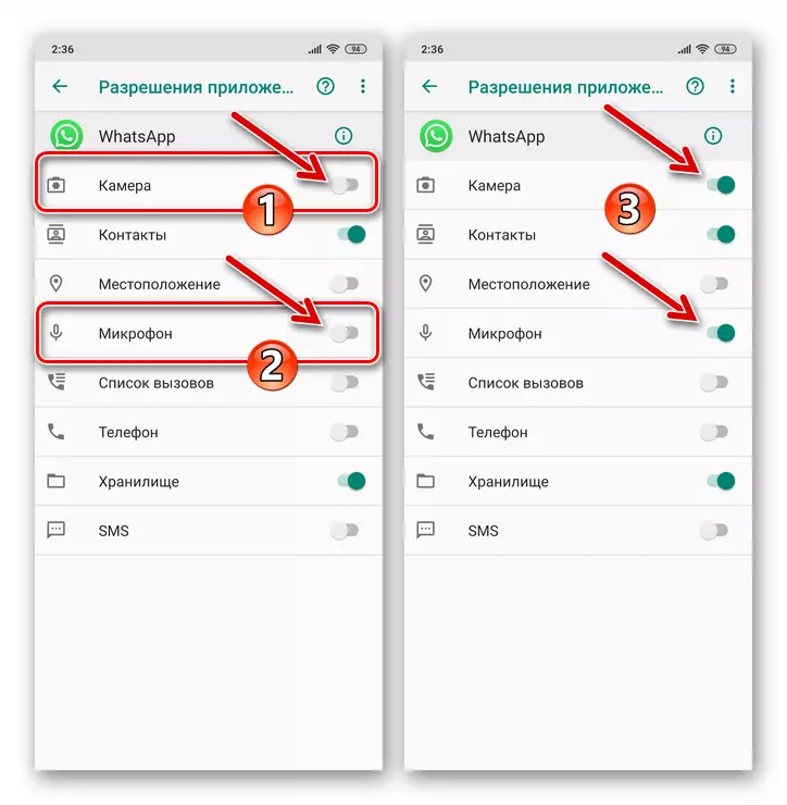 Whatsapp for Android-aktivering av Messenger-tilgangen til kameraet og mikrofonen i OS-innstillingene