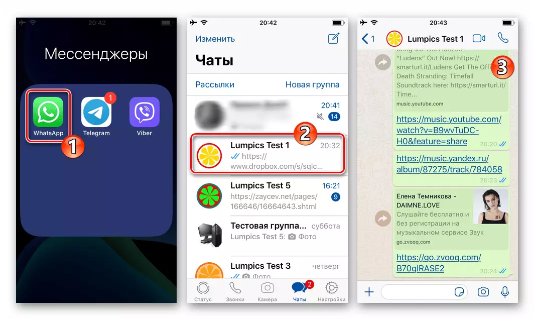 Tampilan Whatsapp kanggo iOS - Bukak Messenger, pindhah menyang obrolan karo panampa rekaman audio saka memori iPhone