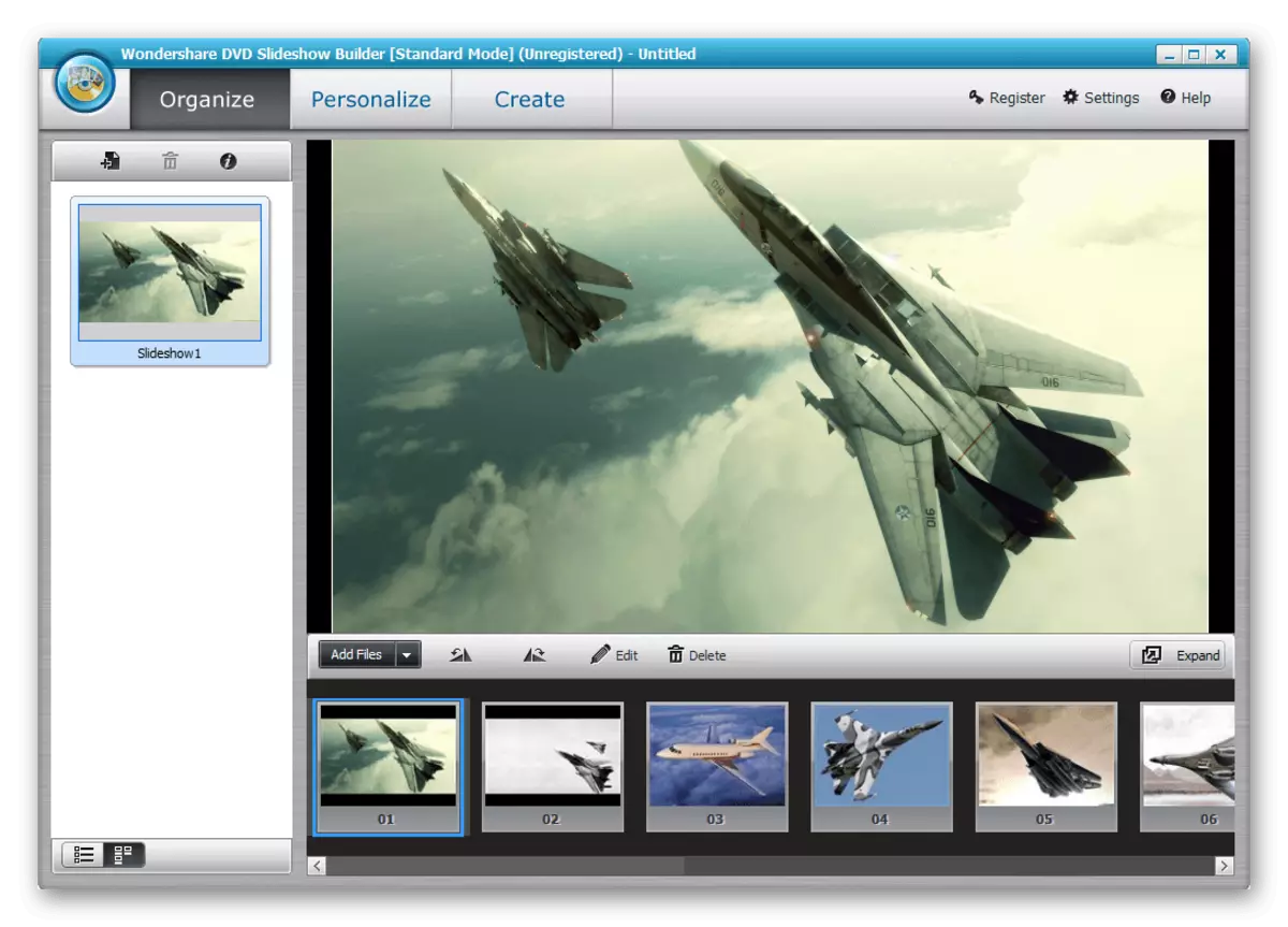 Wondershare DVD SlideShow Builder Delupe програмын интерфейс
