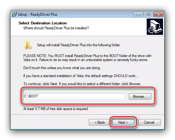 Instalación de Readydriver PLUS e seleccione Descargar cartafol