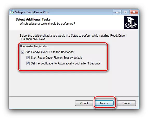 Quraşdırma zamanı ReedyDriver Plus davranış seçim