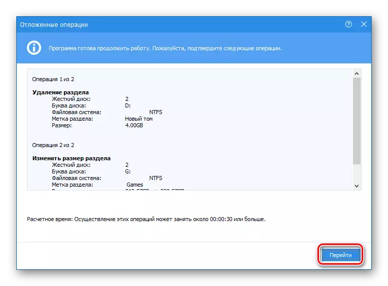 Confirmarea modificărilor efectuate în programul asistent de partiție AOME pe Windows 10