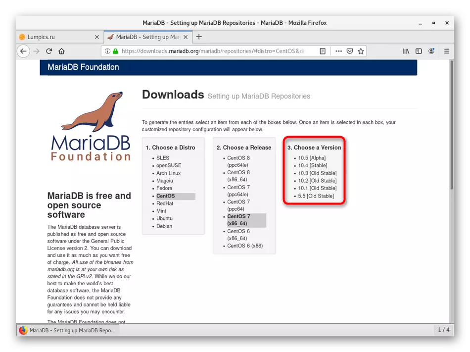 Selecting the Assembly Distribution for MARIADB Installation in CentOS 7