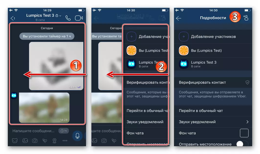 Viber за iPhone превключване в детайлите на тайния чат чрез осветление на екрана