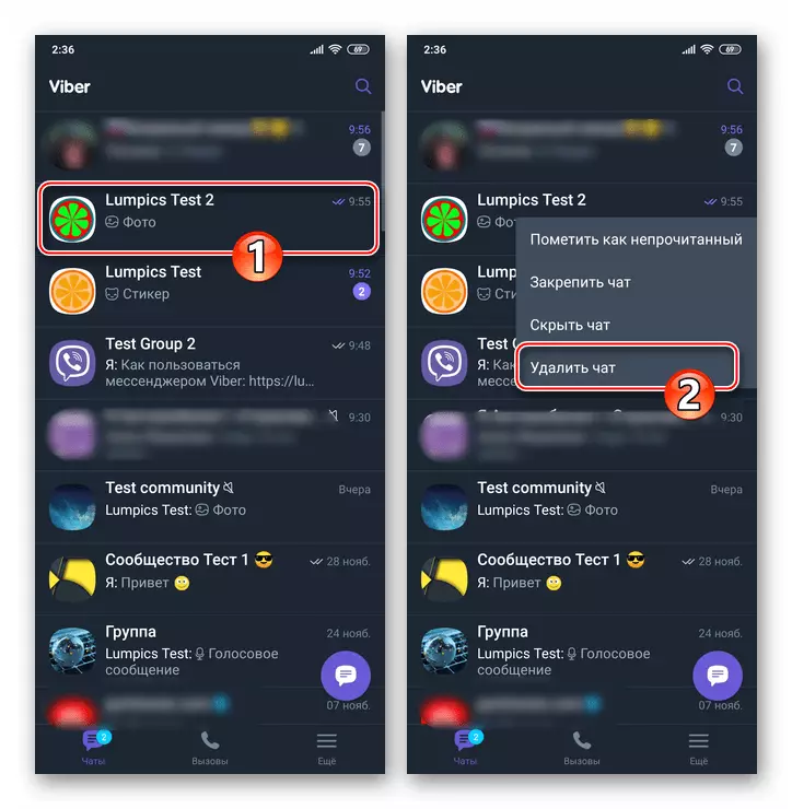Viber cho Android Xóa trò chuyện trong Messenger