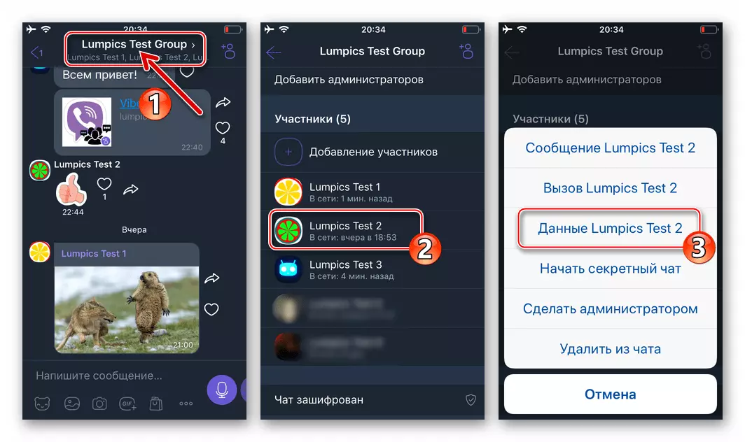 Viber per iOS Chiamando i dati dell'utente Messenger dall'elenco dei partecipanti alla chat di gruppo