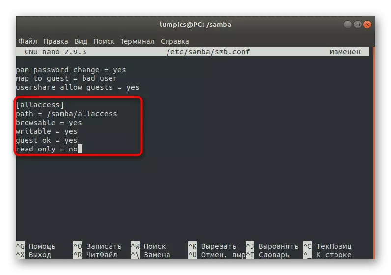 Změny Samba v Linuxu po vytvoření běžné nechráněné složky