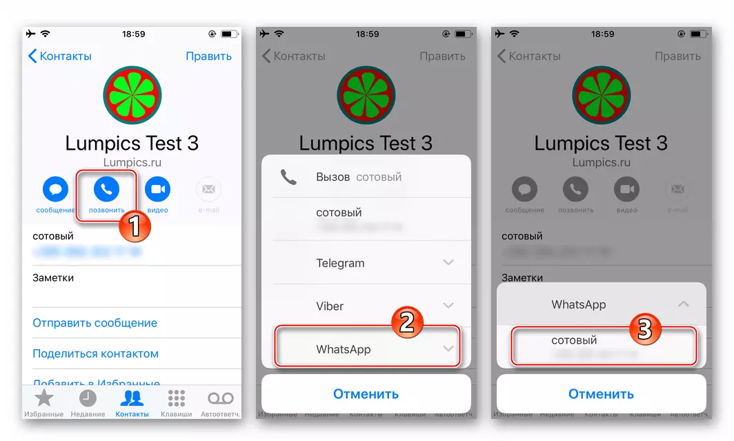 WhatsApp for iPhone audiosiles through the messenger from the iOS contacts