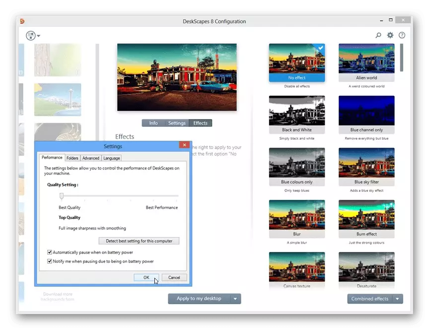 Configurar Fondos de pantalla en directo para Windows 10 Desktop a través de Deskscapes