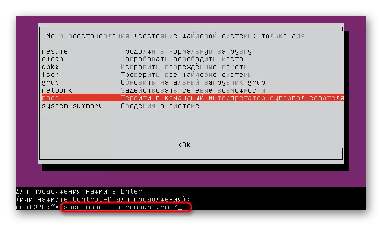 Ubuntu калыбына келтирүү режиминде аларды оңдоо мүмкүнчүлүгү үчүн файлдарды орнотуу үчүн файлдарды орнотуу