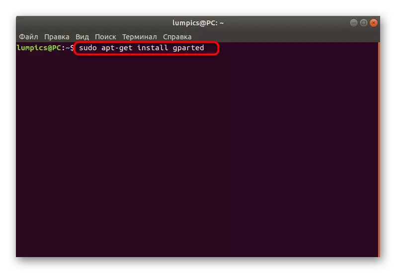 Příkaz pro instalaci programu GParted v Linuxu přes terminál