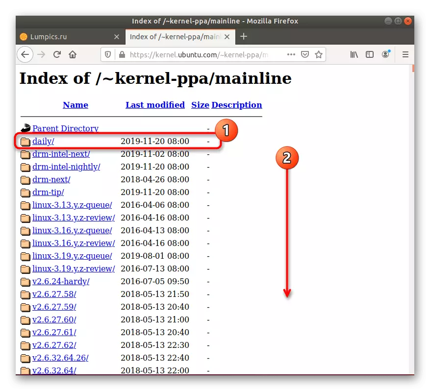 Pilih kernel untuk diunduh di situs web resmi di Ubuntu