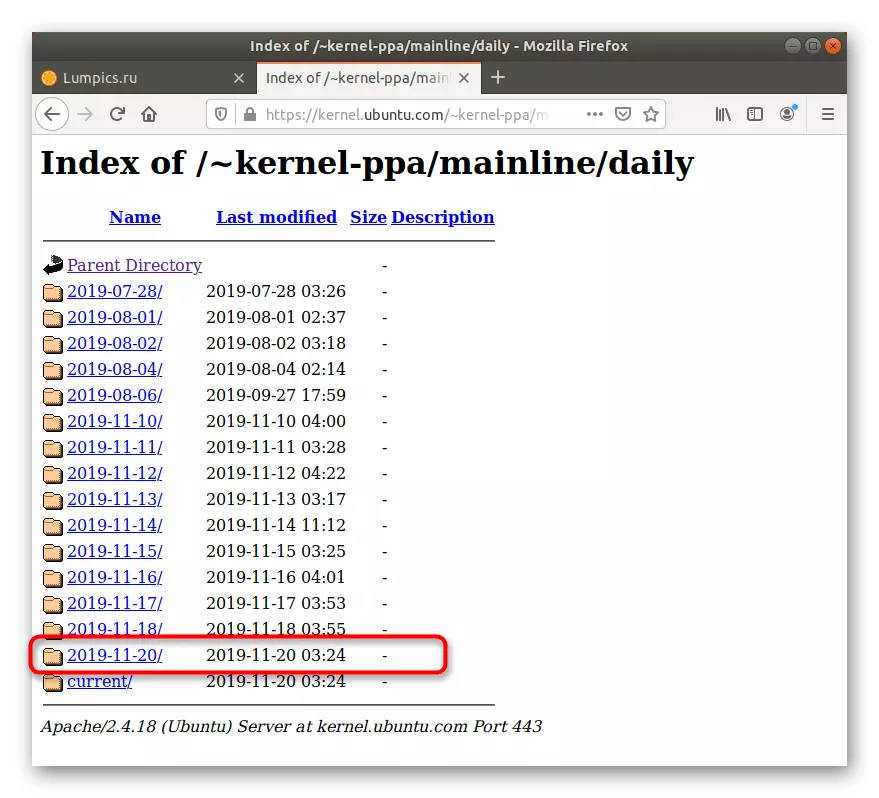 Pilihan vérsi kernel pikeun undeuran halaman wéb Ubuntu resmi