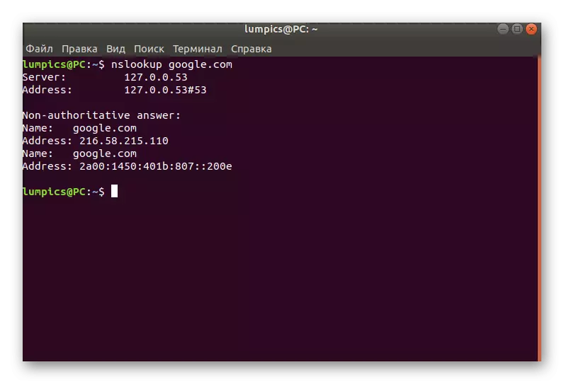 Տեսարանը Linux- ում ստացել է DNS տերմինալում միացման միջոցով
