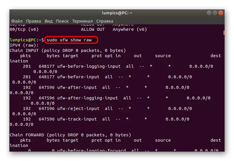 UbuntuのUFWの展開状態のすべての規則を表示する