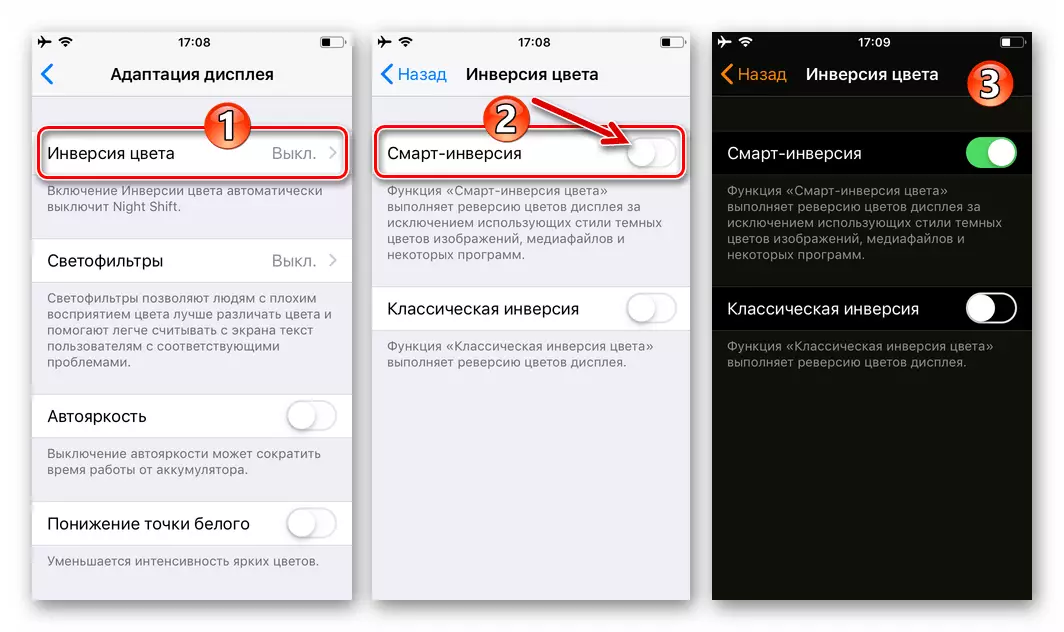 iOS 12 ეკრანის ადაპტაცია - ფერადი ინვერსია - აქტივაციის პარამეტრები Smart Inversion