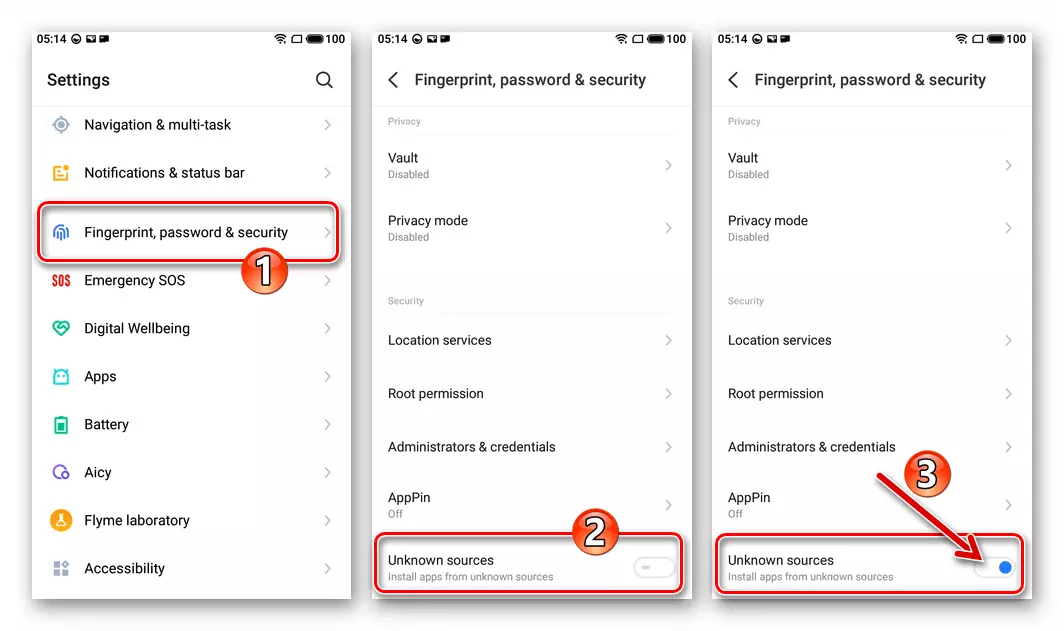 Meizu M6 Aktivigo Unknow-fontoj en kategorio Fingerprint, Password Security Agordoj Flyme 8