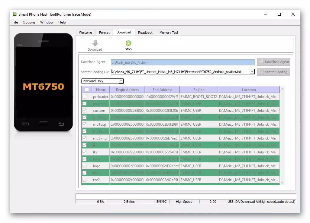Meizu M6 SP Flash-Tool, das Smartphone an den PC für Firmware-Wiederherstellung verbindet