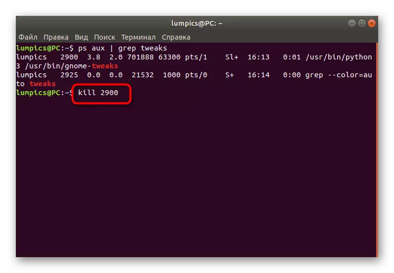 Afslutning af processen gennem kommandoen Cill Terminal i Linux