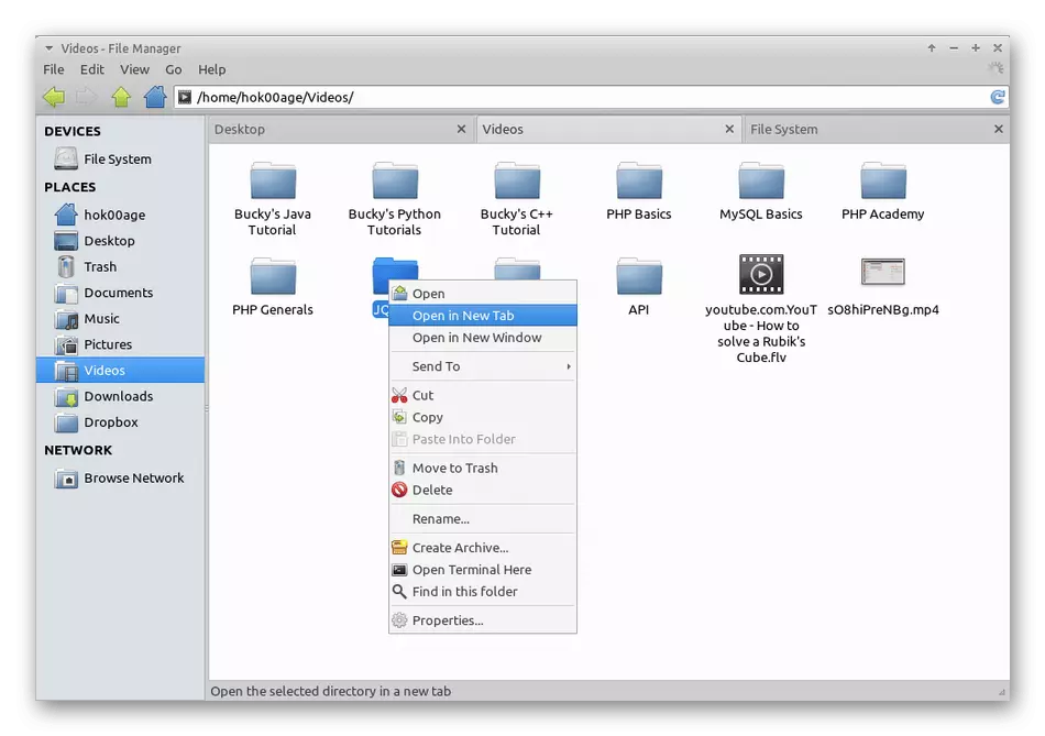 Utseendet på Thunar File Manager för Linux-distributioner