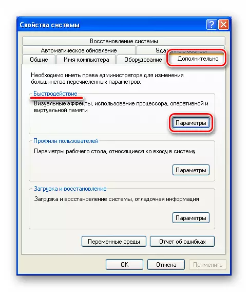 Siirry nopeusparametreihin Windows XP -ominaisuuksissa