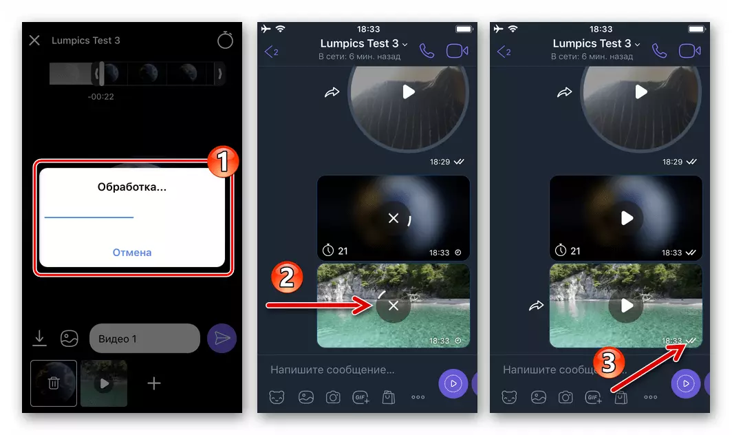 Viber для iPhone - працэс дастаўкі відэазапісы з Галерэі праз мессенджер